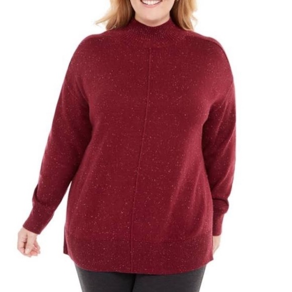 Karen Scott Plus red speckle mock neck sweater NWT 1X - Picture 1 of 6